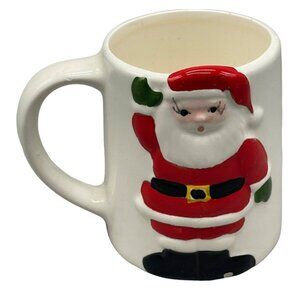 vintage Christmas Santa coffee cup coco mug embossed  red white 4.5x4" READ